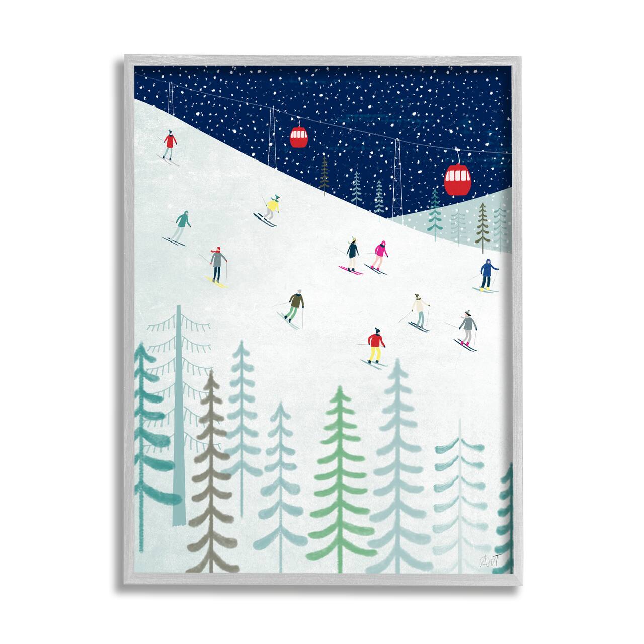 Stupell Industries Skiing Night Sky Winter Slopes Framed Giclee Art